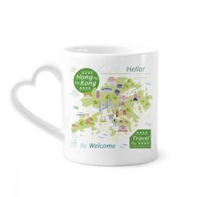 Dıythinker 350 ml Hello Welcome To Hong Kong'a Hoş Geldiniz Çin Seramik Kalp Saplı Kupa