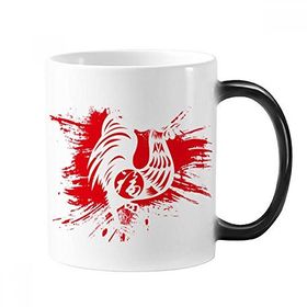 Dıythinker 350 ml Horoz Yılı Hayvan Çin Zodyak Değişen Renk Şekil Değiştiren Isıya Duyarlı Kulplu Kupa