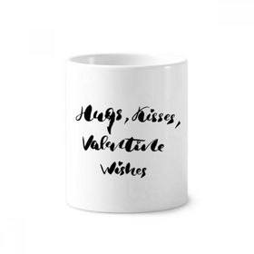Dıythinker 350 ml Hugs Kisses Valentine Wishes Alıntı Diş Fırçası Kalem Tutucu Kupa Beyaz Seramik Kupa
