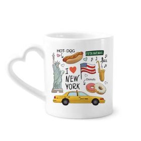 Dıythinker 350 ml I Love New York Hot Dog Donuts America Texi Kupaları Seramik Kupa