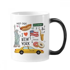 Dıythinker 350 ml I Love New York Hot Dog Donuts America Texi Morphing Isıya Duyarlı Değişen Renk Kupa