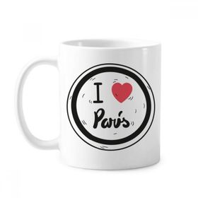 Dıythinker 350 ml I Love Paris Kelimeler Desenli Klasik Beyaz Çömlekçilik Seramik Kupa