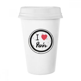 Dıythinker 350 ml I Love Paris Kelimeler Desenli Klasik Kupa Beyaz Çömlekçilik Seramik Kupa