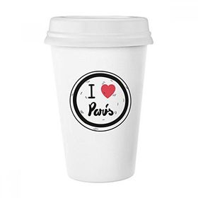 Dıythinker 350 ml I Love Paris Kelimeler Desenli Klasik Kupa Beyaz Çömlekçilik Seramik Kupa