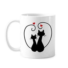 Dıythinker 350 ml İki Kedi Figürü Kalp Şekilli Sihouette Protect Animal Pet Lover Klasik Beyaz Çömlek Seramik Saplı Kupa