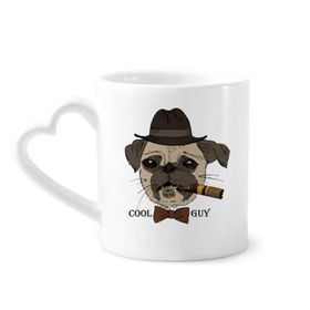 Dıythinker 350 ml İngiliz Tarzı Yumuşak Duman Köpek ve Sigara Seramik Kalp Saplı Kupa