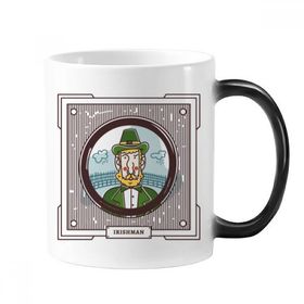 Dıythinker 350 ml İrlandalı Yeşil Kocanlık İllüstrasyon Değiştiren Isıya Duyarlı Renk Saplı Kupa