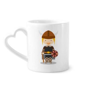 Dıythinker 350 ml İsveç Viking Çizgi Film Çömlekçilik Seramik Kalp Saplı Kupa