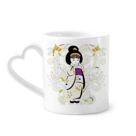 Dıythinker 350 ml Japon Kimono Kız Desenli Kupaları Seramik Kupa