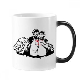 Dıythinker 350 ml Kadın Kitap Çalışması Kırmızı Çin Deseni Değişen Renk Kupa