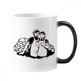 Dıythinker 350 ml Kadın Kitap Çalışması Kırmızı Çin Deseni Değişen Renk Kupa