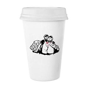 Dıythinker 350 ml Kadın Kitap Çalışması Kırmızı Çin Desenli Klasik Kupa Beyaz Çömlekçilik Seramik Kupa