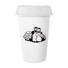 Dıythinker 350 ml Kadın Kitap Çalışması Kırmızı Çin Desenli Klasik Kupa Beyaz Çömlekçilik Seramik Kupa