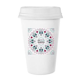 Dıythinker 350 ml Kafatası Gül Kalp Şekilli Meksika Kültürü Happy The Day Of The Dead Resimli Klasik Beyaz Çömlek Seramik Kupa