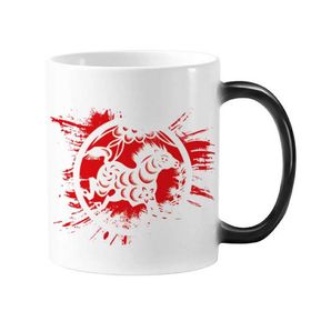 Dıythinker 350 ml Kağıt Kesim At Hayvan Çin Zodyak Sanatı Değişen Renk Değiştiren Isıya Duyarlı Saplı Kupa