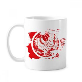 Dıythinker 350 ml Kağıt Kesimli Horoz Hayvan Çin Zodyak Sanatı Boya Fırçası Kupa Beyaz Seramik Kupa