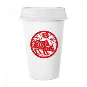 Dıythinker 350 ml Kağıt Kesimli Öküz Hayvan Çin Zodyak Sanatı Klasik Kupa