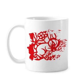 Dıythinker 350 ml Kağıt Kesimli Tavşanlar Hayvan Çin Zodyak Boya Fırçası Kupa Beyaz Seramik Kupa