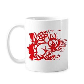 Dıythinker 350 ml Kağıt Kesimli Tavşanlar Hayvan Çin Zodyak Boya Fırçası Kupa Beyaz Seramik Kupa