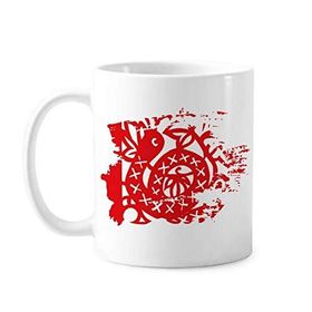 Dıythinker 350 ml Kağıt Kesimli Yılan Hayvan Çin Zodyak Boya Fırçası Kupa Beyaz Seramik Kupa
