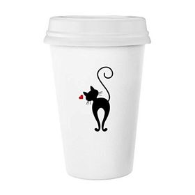 Dıythinker 350 ml Kalp Şekilli Kedi Figürü Sihouette Protect Animal Pet Lover Klasik Beyaz Çömlek Seramik Kupa