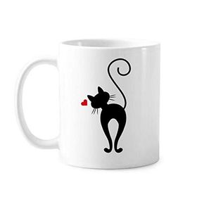 Dıythinker 350 ml Kalp Şekilli Kedi Figürü Sihouette Protect Animal Pet Lover Klasik Kupa