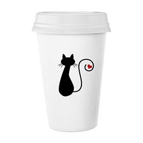 Dıythinker 350 ml Kalp Şekilli Kedi Oturur Figür Sihouette Protect Animal Pet Lover Klasik Beyaz Çömlek Seramik Kupa
