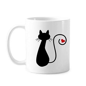 Dıythinker 350 ml Kalp Şekilli Kedi Oturur Figür Sihouette Protect Animal Pet Lover Klasik Kupa
