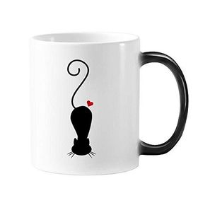 Dıythinker 350 ml Kalp Şeklinde Kedi El Standı Sihouette Koruyucu Hayvan Hayvan Hayvan Sevgili Renk Kupa