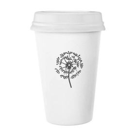 Dıythinker 350 ml Karahindiba Çiçek Bitki Silüeti Klasik Kupa Beyaz Çömlekçilik Seramik Kupa
