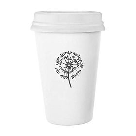 Dıythinker 350 ml Karahindiba Çiçek Bitki Silüeti Klasik Kupa Beyaz Çömlekçilik Seramik Kupa