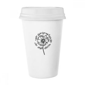 Dıythinker 350 ml Karahindiba Çiçek Bitki Silüeti Klasik Kupa Beyaz Çömlekçilik Seramik Kupa