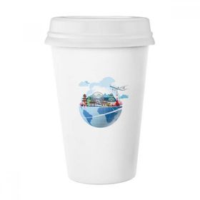 Dıythinker 350 ml Kent Simgesi Küresel Seyahat Seyahat Japonya Fuji Sakura Uçak Klasik Beyaz Çömlek Seramik Kupa