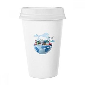 Dıythinker 350 ml Kent Simgesi Küresel Seyahat Seyahat Japonya Fuji Sakura Uçak Klasik Beyaz Çömlek Seramik Kupa