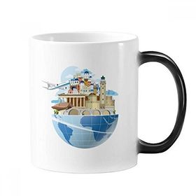 Dıythinker 350 ml Kent Simgesi Küresel Seyahat Seyahati Yunanistan Ege Deniz Uçakı Değişen Renk Kupa