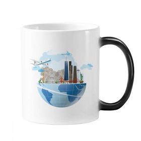 Dıythinker 350 ml Kent Simgesi Küresel Seyahat Yolculuğu ABD Amerika Dağı Rushmore Uçak Değişen Renk Kupa