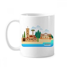 Dıythinker 350 ml Kıbrıs Ulusal Kent Simgesi İnşaat Klasik Kupa Beyaz Çömlekçilik Seramik Kupa