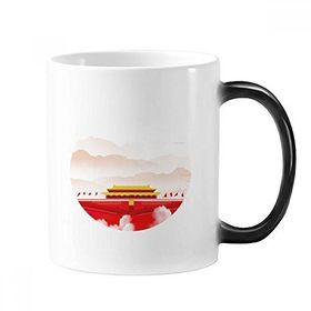 Dıythinker 350 ml Kırmızı Bayrak Tiananmen Dağ Sis Değişen Renk Kupa