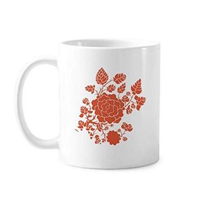 Dıythinker 350 ml Kırmızı Çiçek Bitki Gül Desenli Klasik Beyaz Çömlek Seramik Saplı Kupa