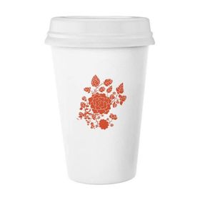 Dıythinker 350 ml Kırmızı Çiçek Bitki Gül Desenli Klasik Kupa