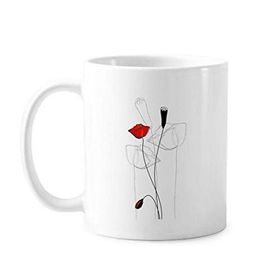 Dıythinker 350 ml Kırmızı Çiçek Tomurcuğu Soyut Sanat Mısır Gelincik Klasik Beyaz Çömlek Seramik Saplı Kupa