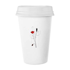 Dıythinker 350 ml Kırmızı Çiçek Tomurcuğu Soyut Sanat Mısır Gelincik Klasik Kupa