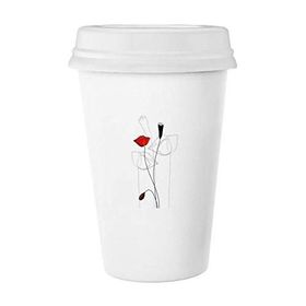 Dıythinker 350 ml Kırmızı Çiçek Tomurcuğu Soyut Sanat Mısır Gelincik Klasik Kupa