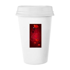 Dıythinker 350 ml Kırmızı Çiçekler Soyut Sanat Resmi Mısır Gelincik Klasik Kupa