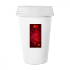 Dıythinker 350 ml Kırmızı Çiçekler Soyut Sanat Resmi Mısır Gelincik Klasik Kupa
