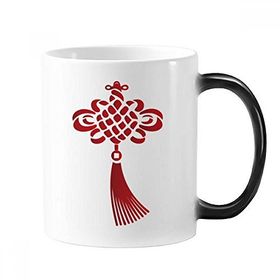 Dıythinker 350 ml Kırmızı Çin Düğümü Güvenlik Deseni Değişen Renk Kupa