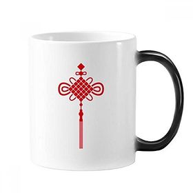 Dıythinker 350 ml Kırmızı Çin Düğümü Güvenlik Deseni Değişen Renk Kupa