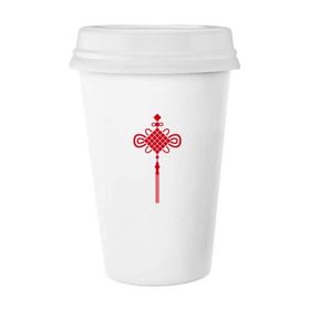 Dıythinker 350 ml Kırmızı Çin Düğümü Güvenlik Deseni Klasik Kupa Beyaz Çömlekçilik Seramik Kupa