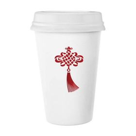 Dıythinker 350 ml Kırmızı Çin Düğümü Güvenlik Deseni Klasik Kupa Beyaz Çömlekçilik Seramik Kupa