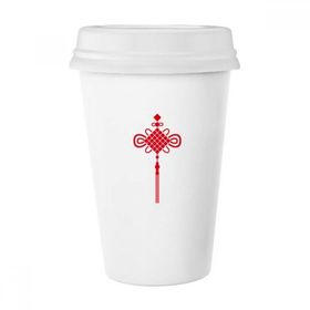 Dıythinker 350 ml Kırmızı Çin Düğümü Güvenlik Deseni Klasik Kupa Beyaz Çömlekçilik Seramik Kupa